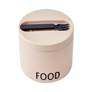 Béžový desiatový termobox s lyžicou Design Letters Food, výška 11,4 cm