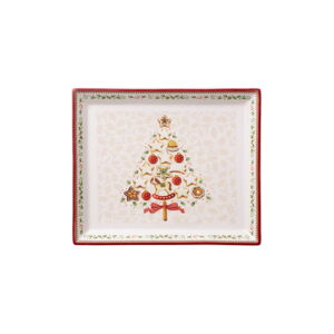 Červený a béžový porcelánový tanier s vianočným motívom Villeroy & Boch, 27,4 x 22,7 cm