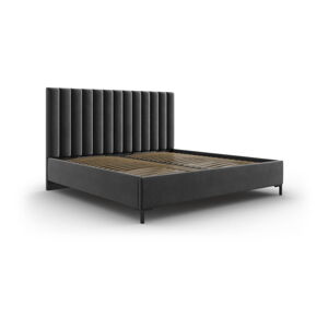 Tmavosivá čalúnená dvojlôžková posteľ s úložným priestorom s roštom 180x200 cm Casey – Mazzini Beds