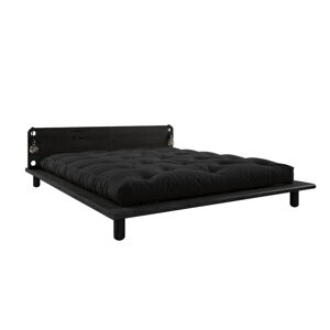 Čierna dvojlôžková posteľ z masívneho dreva s čelom, lampičkami a čiernym matracom Comfort Karup Design Peek, 160 x 200 cm