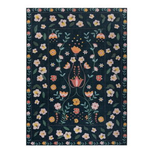 Tmavomodrý prateľný koberec 170x240 cm MATCH NORDIC FLORAL – Flair Rugs