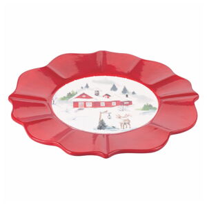 Červeno-biely vianočný servírovací tanier z dolomitu ø 29 cm Winter Village - Villa d'Este