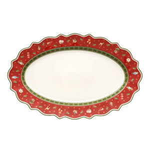 Červený porcelánový tanier s vianočným motívom Villeroy & Boch, 50 x 31,5 cm