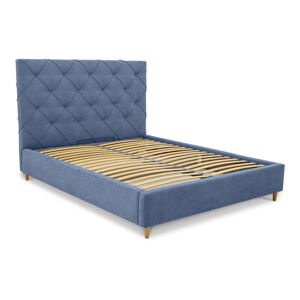 Modrá čalúnená dvojlôžková posteľ s úložným priestorom s roštom 160x200 cm Bee – Scandic