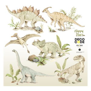 Súprava detských nástenných samolepiek s dinosaurími motívmi Dekornik Happy Dino, 100 x 100 cm