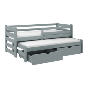 Sivá detská posteľ s výsuvným lôžkom s úložným priestorom 80x180 cm Senso - Lano Meble
