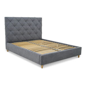 Sivá čalúnená dvojlôžková posteľ s úložným priestorom s roštom 140x190 cm Bee – Scandic