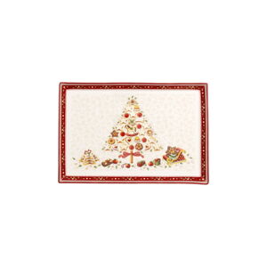 Červený a béžový porcelánový tanier s vianočným motívom Villeroy & Boch, 40 x 27,5 cm